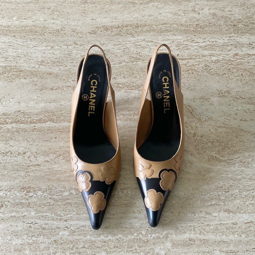 Vintage Chanel Camellia Slingback Heels